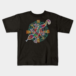 PSYCHEDELIC TRIPPY HORROR VACUI ANIMAL NEWT LIZARD WITH SUN AND CLOUDS - linework Kids T-Shirt